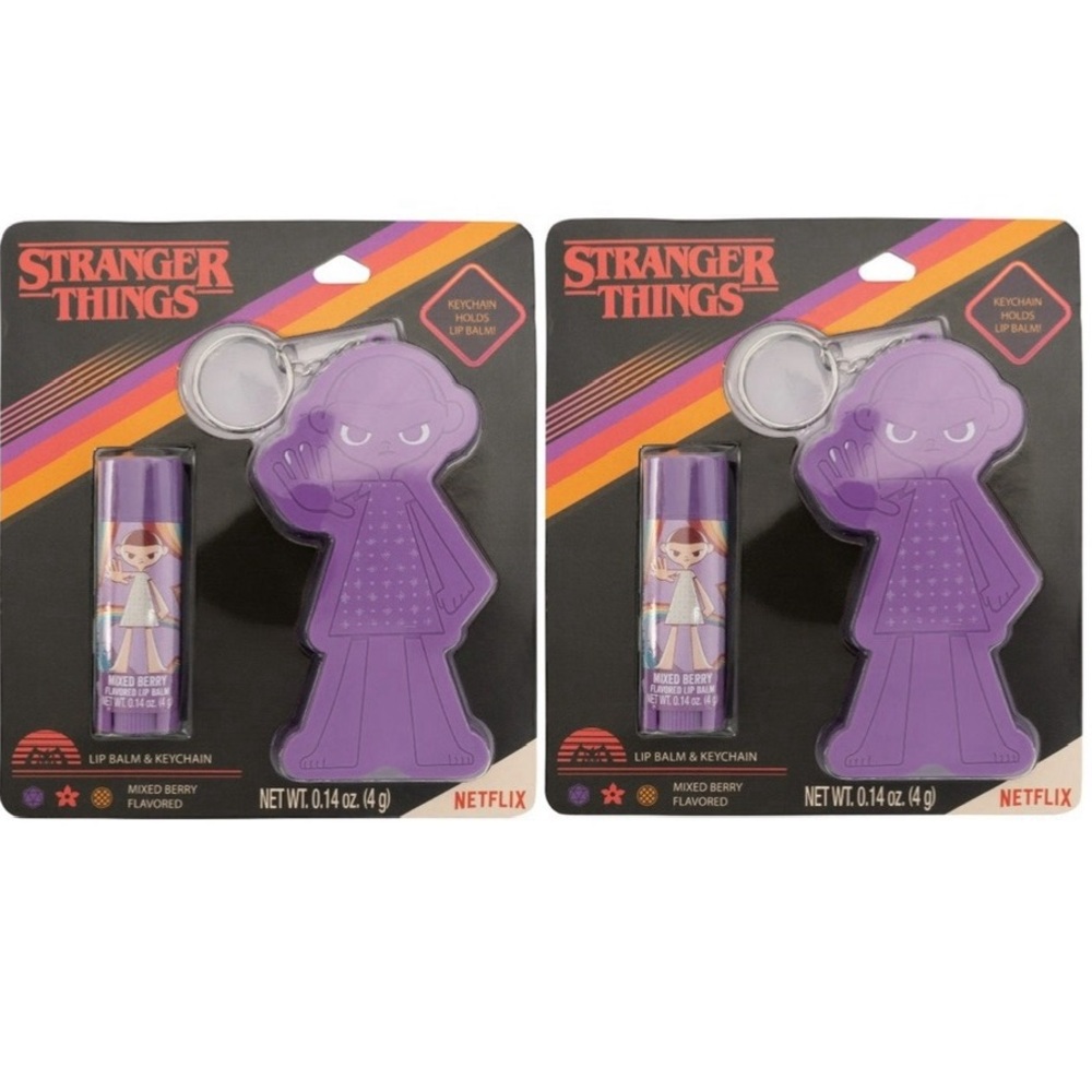 2 - Stranger Things Lip Balm Keychain Holder, 3.4g, Mixed Berry Flavored